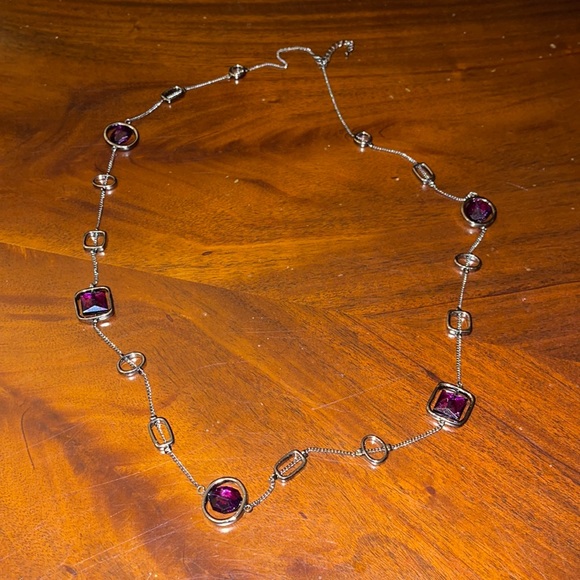 Purple Silver Crystal Long Necklace - Picture 1 of 4